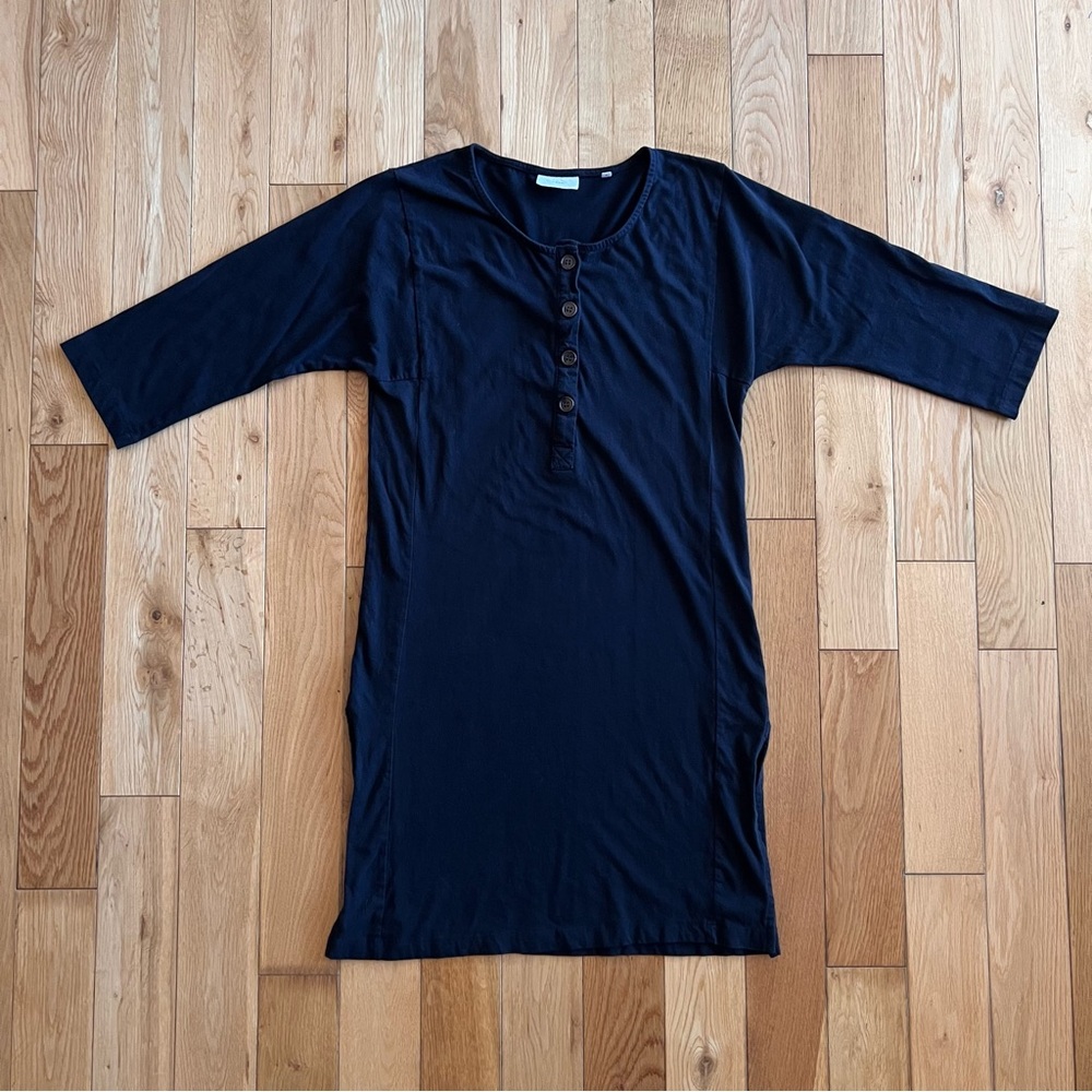KOTN Womens Henley Midi Black 3/4 Sleeve Shirt Dress Side Slits Size Small